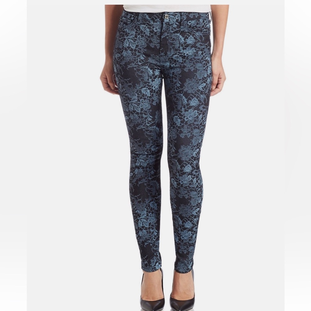 7 FOR ALL MANKIND GWENEVERE MID-WAIST SKINNY JEANS FLORAL BLUE 28
